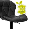Close-up of a black bar stool with an "ECO LEATHER" badge. Náhled obrázku produktu