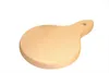 A light brown wooden cutting board with a handle and a hole for hanging, isolated on a white background. Produktbild-Vorschau
