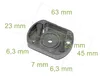 A silver-colored metal part with measurement lines and dimensions indicated by text. Produktbild-Vorschau