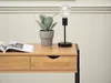 A close-up view of a desk with a lamp, a plant, and an open book. Produktbild-Vorschau