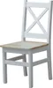A white wooden chair with a light wood seat, shown from a slightly angled front view against a white background. Voir les images du produit