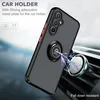 A phone case with a ring holder is shown attached to a car vent mount, demonstrating its magnetic car holder functionality. Produktbild-Vorschau