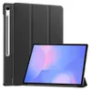 A black tablet case with a stylus is shown in front of a tablet displaying a colorful wallpaper. Produktbild-Vorschau