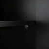 A close-up view of a black shelf with a small clear plastic support peg attached to its underside. Produktbild-Vorschau