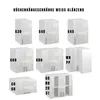 A collage of different white, glossy kitchen wall cabinets with labels indicating their model numbers. Produktbild-Vorschau