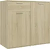 A light brown wooden sideboard with two doors and a drawer. Voir les images du produit