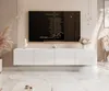 A modern living room with a wall-mounted TV and media console. Produktbild-Vorschau