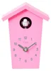 A pink cuckoo clock with a bird peeking out of a window and clock hands. Produktbild-Vorschau