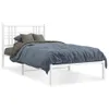 A white metal bed frame with a headboard, dressed with bedding, against a white background. Produktbild-Vorschau