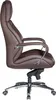 A side view of a brown leather office chair with a chrome base and armrests, set against a white background. Produktbild-Vorschau