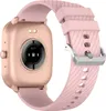 The back of a rose gold smartwatch with a pink strap is shown against a white background. Voir les images du produit
