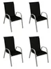 Four black outdoor chairs with gray metal frames are arranged in a 2x2 grid against a white background. Produktbild-Vorschau