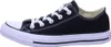 A side view of a black Converse sneaker with white laces and a white sole. Voir les images du produit