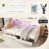 A daybed with storage drawers, featuring LED lighting and USB ports, presented with feature callouts. Náhled obrázku produktu