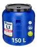 A blue plastic barrel with various labels and markings. Produktbild-Vorschau