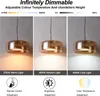 A collage of three images showing a pendant lamp with different light settings, along with icons and text describing its features. Anteprima dell’immagine prodotto