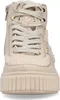 A close-up front view of a beige women's boot. Voir les images du produit