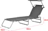 A dark gray sun lounger with a canopy is shown against a white background, with dimensions indicated by red lines and text. Produktbild-Vorschau