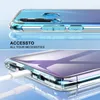 A close-up view of a transparent phone case, showing its design and how a charging cable fits into the port. Produktbild-Vorschau