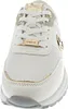 A close-up front view of a white sneaker with gold accents. Produktbild-Vorschau