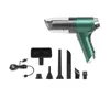 A green handheld vacuum cleaner with various attachments and a USB charging cable, all laid out on a white background. Anteprima dell’immagine prodotto