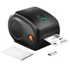 A black VEVOR label printer with a printed label coming out of it, a USB drive, and a manual are displayed on a white background. Podgląd zdjęcia produktu