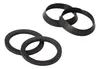 Four black rubber gaskets are arranged on a white background. Two flat rings are in the lower left, and two conical rings are in the upper right. Produktbild-Vorschau