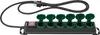 A black power strip with six green-covered outlets and a red switch is shown against a white background. Produktbild-Vorschau