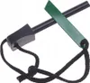 A survival fire starter tool with a black handle and rod, and a green striker. Náhled obrázku produktu