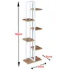 A tall, multi-tiered plant stand with a white frame and wooden shelves, shown against a white background with dimension labels. Anteprima dell’immagine prodotto