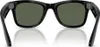 A pair of black sunglasses shown from the back, resting on a white surface with reflections. Voir les images du produit