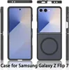 Multiple views of a phone case for a Samsung Galaxy Z Flip 7, including a front view, side views, and a view showing the back with a circular magnetic area. Produktbild-Vorschau