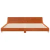 A wooden bed frame with a slatted base, shown from the front on a white background. Produktbild-Vorschau