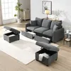 A dark gray sectional sofa with storage ottomans in a living room setting. Produktbild-Vorschau