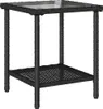 A black rattan side table with a glass top and a lower shelf, shown against a white background. Produktbild-Vorschau