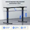 An image showing a black sit-stand desk frame with blue accents, illustrating its height adjustment range and features. Náhled obrázku produktu