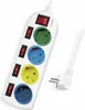 A white power strip with multiple outlets and switches, along with its plug, is shown against a white background. Náhled obrázku produktu