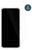 Two screen protectors are shown layered on top of each other, with one partially covering a smartphone. Produktbild-Vorschau