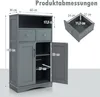 A diagram showing the dimensions of a gray cabinet with drawers and doors. Náhled obrázku produktu