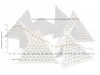 A graph showing sound absorption coefficient according to standard EN-ISO 354, with a line graph representing 'Triangle Rounds'. The background has a faint watermark of triangular shapes. Podgląd zdjęcia produktu