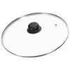 A glass lid with a black handle and a metal rim, shown from a top-down perspective against a white background. Produktbild-Vorschau