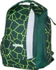 A green backpack with a geometric pattern and a white stripe. Produktbild-Vorschau