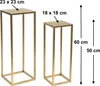Two golden square pedestals of different heights are shown against a white background, with dimensions indicated by text and arrows. Anteprima dell’immagine prodotto