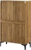 A tall, narrow cabinet with two doors and a horizontal shelf across the middle, standing on four black legs. Anteprima dell’immagine prodotto