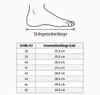 A diagram of a foot with a measurement line and a table showing EU shoe sizes and corresponding insole lengths in centimeters. Náhled obrázku produktu