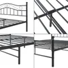 Collage of four close-up shots of a black metal bed frame, showcasing different angles and details. Voir les images du produit