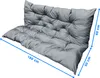 A gray cushion for a Hollywood swing or garden bench, with dimensions indicated by blue lines and text. Náhled obrázku produktu
