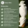 A plant wrapped in white winter fleece, with descriptive text on the left. Produktbild-Vorschau