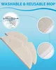 Marketing image showing mop pads with close-up views of their texture and a demonstration of them being washed. Produktbild-Vorschau