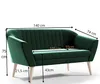 A green sofa with dimensions indicated by measurement lines and text. Podgląd zdjęcia produktu